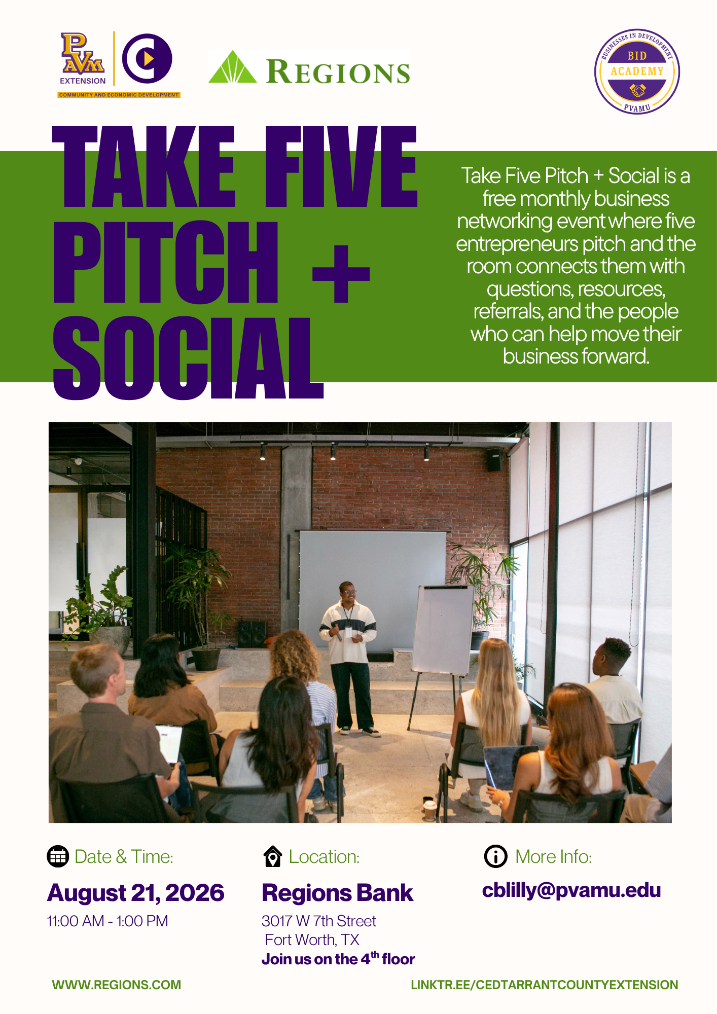 Flyer for Take Five Pitch + Social