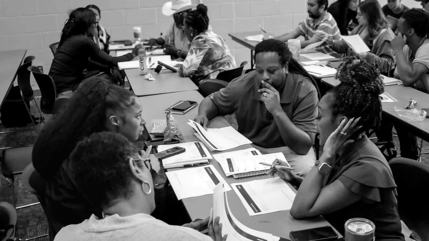 Founders workshopping, black and white